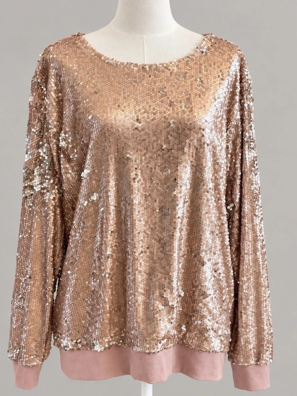 Jess Lea Sequin Sweatshirt XL Rose Gold Holiday Party Sparkle